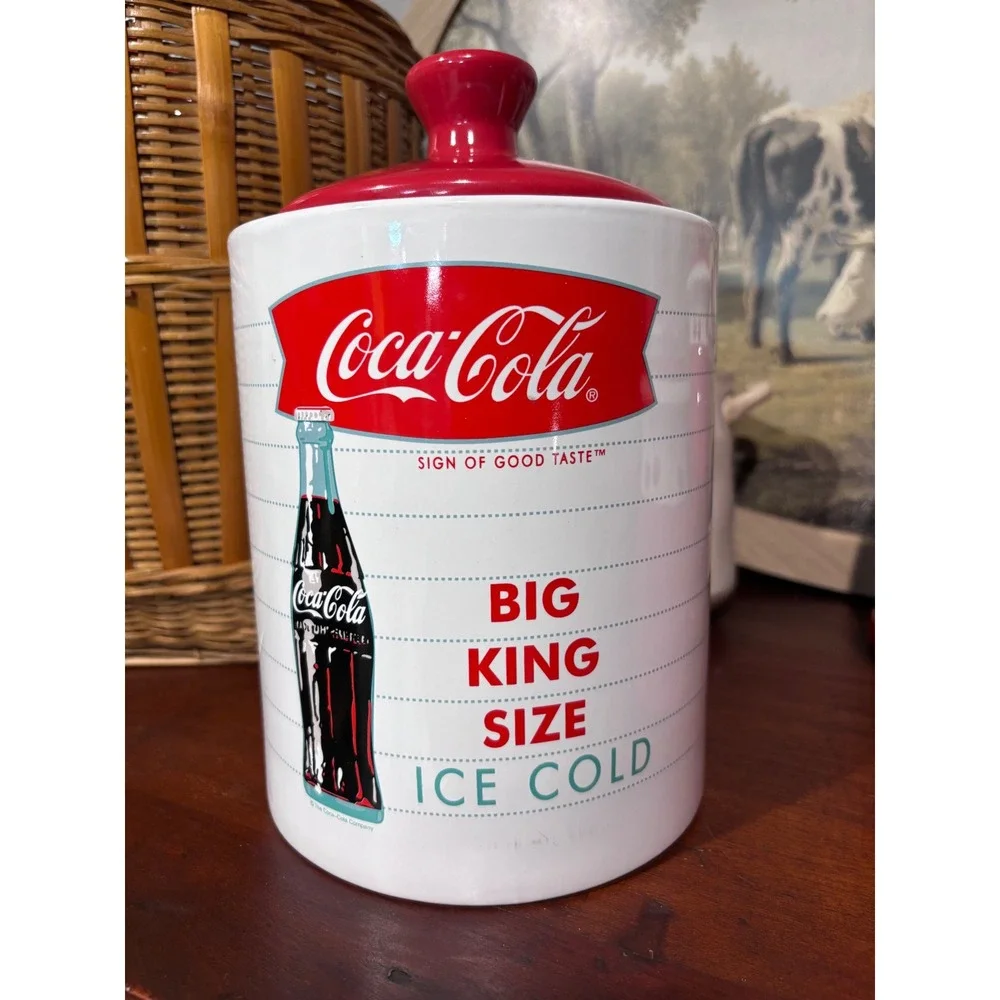Coca-Cola Gibson Ceramic Canister Red White Big King Size Retro Jar 9.5in